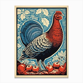 Vintage Bird Linocut Turkey 1 Canvas Print