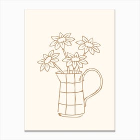 Line Drawing Retro Flowers Canvas Print