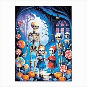 Cute Halloween Skeleton Family Painting (37) Canvas Print
