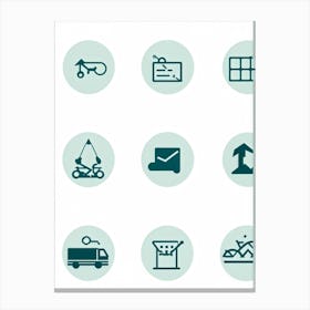 Black Icon Interface Representing Various Sectors Including Transportation Medicine Mobile School (1) Canvas Print