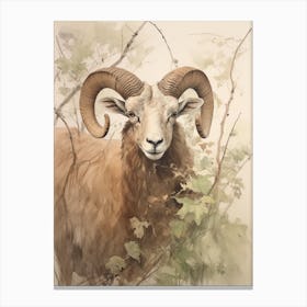 Storybook Animal Watercolour Ram 2 Canvas Print
