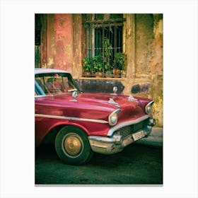 Parked Red Classic Car Cuba Canvas Print