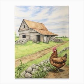 Chicken In Front Of Barn Canvas Print