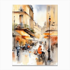 Paris city, passersby, cafes, apricot atmosphere, watercolors.15 Canvas Print