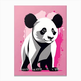 Playful Panda cub On Solid pink Background, modern animal art, baby panda 5 Canvas Print