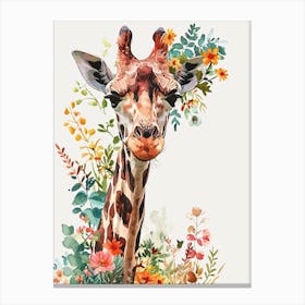 Giraffe With Flowers Watercolour 3 Canvas Print