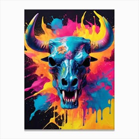Floral Bull Skull Neon Iridescent Painting (28) Canvas Print