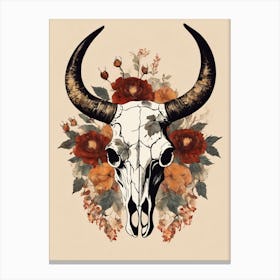 Vintage Boho Bull Skull Flowers Painting (54) Canvas Print
