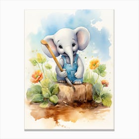 Elephant Painting Gardening Watercolour 4 Canvas Print