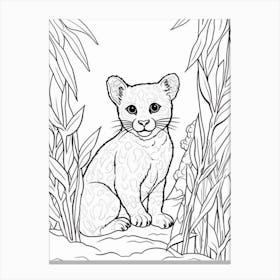 Line Art Jungle Animal Jaguarundi 4 Canvas Print