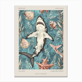Blue Bigeye Thresher Shark Watercolour Poster Canvas Print