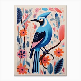 Colourful Scandi Bird Blue Jay 6 Canvas Print