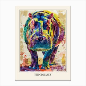 Hippopotamus Colourful Watercolour 2 Poster Canvas Print