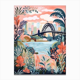 The Sydney Harbour Bridge   Sydney, Australia   Cute Botanical Illustration Travel 3 Canvas Print