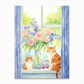 Cat With Lilly Of The Valley Flowers Watercolor Mothers Day Valentines 3 Canvas Print