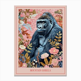 Floral Animal Painting Mountain Gorilla 1 Poster Canvas Print