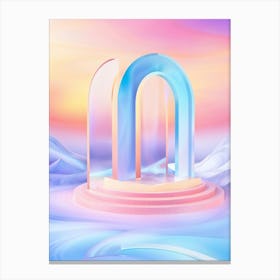 Geometric Portal Swirled With Dreamy Abstract Pastel Sky Prismatic Refractions Within Sleek Shar (4) Canvas Print