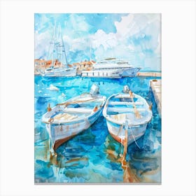 Watercolor Boat In The Harbor Canvas Print