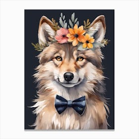 Baby Wolf Flower Crown Bowties Woodland Animal Nursery Decor (19) Canvas Print