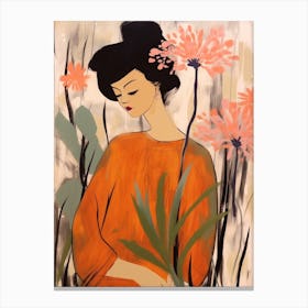 Woman With Autumnal Flowers Agapanthus 1 Canvas Print