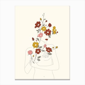 Colorful Thoughts Minimal Line Art Woman With Wild Roses Canvas Print