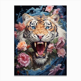 Tiger With Roses 3 Canvas Print