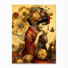 Geisha in Flowers Canvas Print