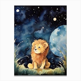 Stargazing Watercolour Lion Art Painting 1 Canvas Print