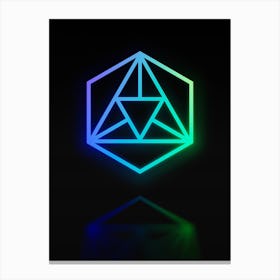 Neon Blue and Green Abstract Geometric Glyph on Black n.0387 Canvas Print