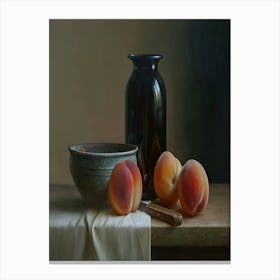 Peaches And A Black Vase 1 Canvas Print