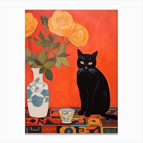 Rose Flower Vase And A Cat, A Painting In The Style Of Matisse 8 Canvas Print