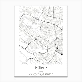 Billere,France Minimalist Map Canvas Print