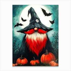 Witch Gnome With Pumpkins Canvas Print