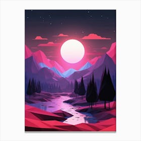 Minimalist Landscape Red Geometric Purple Low Poly (25) Canvas Print