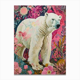 Floral Animal Painting Polar Bear 4 Canvas Print