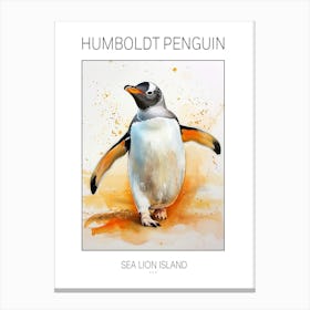 Humboldt Penguin Sea Lion Island Watercolour Painting 3 Poster Canvas Print