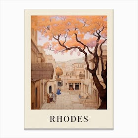 Rhodes Greece 1 Vintage Pink Travel Illustration Poster Canvas Print