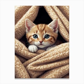 Kitten Peeking Out Of Blanket Canvas Print
