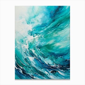 Abstract Turquoise Waves Envelop The Canvas Evoke Fresh Nautical Texture Churning Frothy Crests (3) Canvas Print