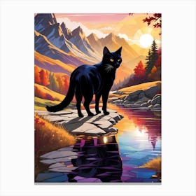 Black Cat By The River Canvas Print