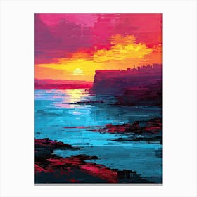 Sunset Over The Sea | Pixel Minimalism Art Series Canvas Print