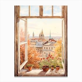 Window View Of Zagreb Croatia In Autumn Fall, Watercolour 1 Canvas Print