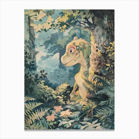 Cute Dinosaur In The Leaves Storybook Style 2 Canvas Print