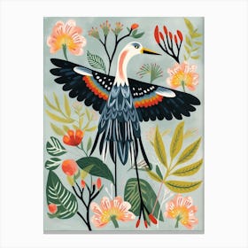 Folk Style Bird Painting Great Blue Heron 2 Canvas Print