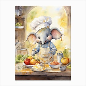 Elephant Painting Cooking Watercolour 1 Canvas Print