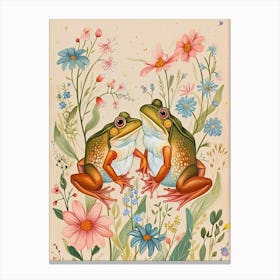 Folksy Floral Animal Drawing Frog 2 Canvas Print