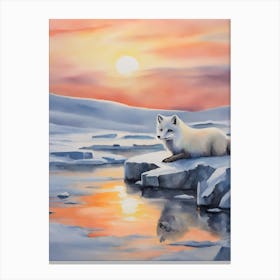 Arctic Sunset with Arctic Fox Canvas Print