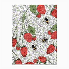 Strawberries And Bees Canvas Print