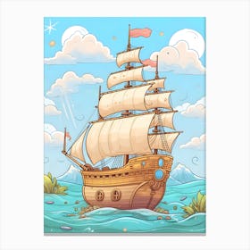 Cartoon Ship In The Sea Canvas Print