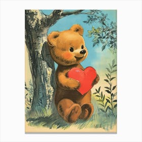 Valentines Day Bear With Heart Drawing Canvas Print
